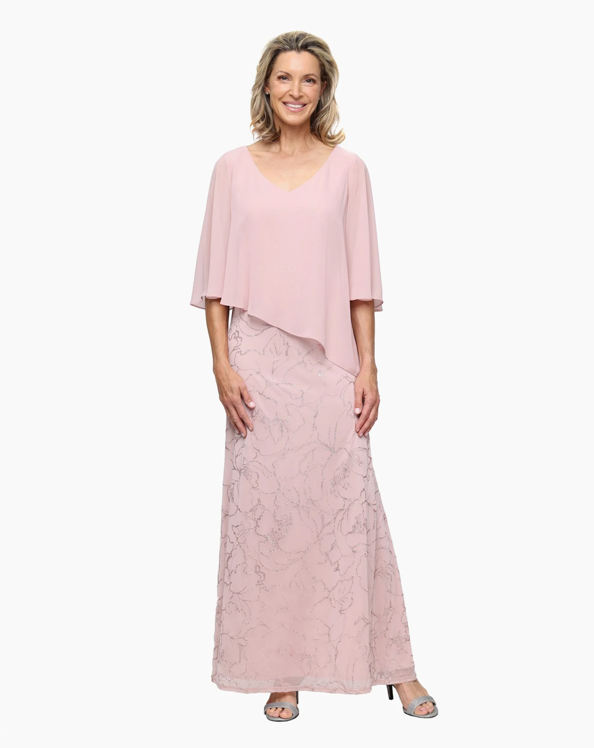 Petite Glitter Mesh V-Neck Ball Gown