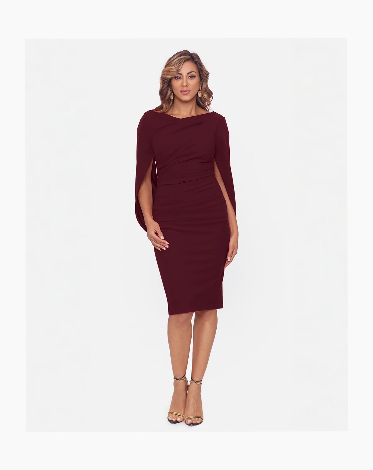 Petite Drape-Design Boat Neck Sheath Dress