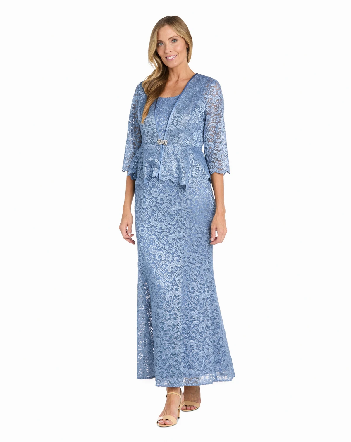 Petite 2-Pc. Metallic-Lace Gown & Jacket Set