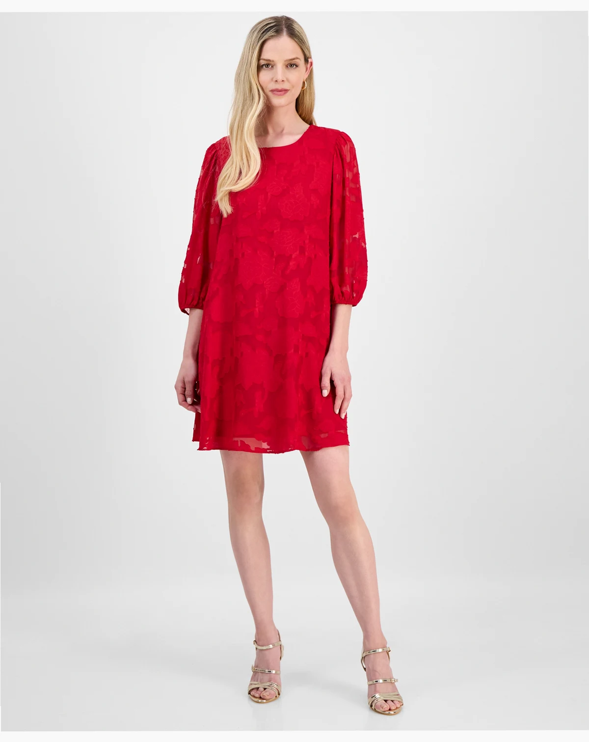 Petite Floral Burnout Blouson-Sleeve Shift Dress