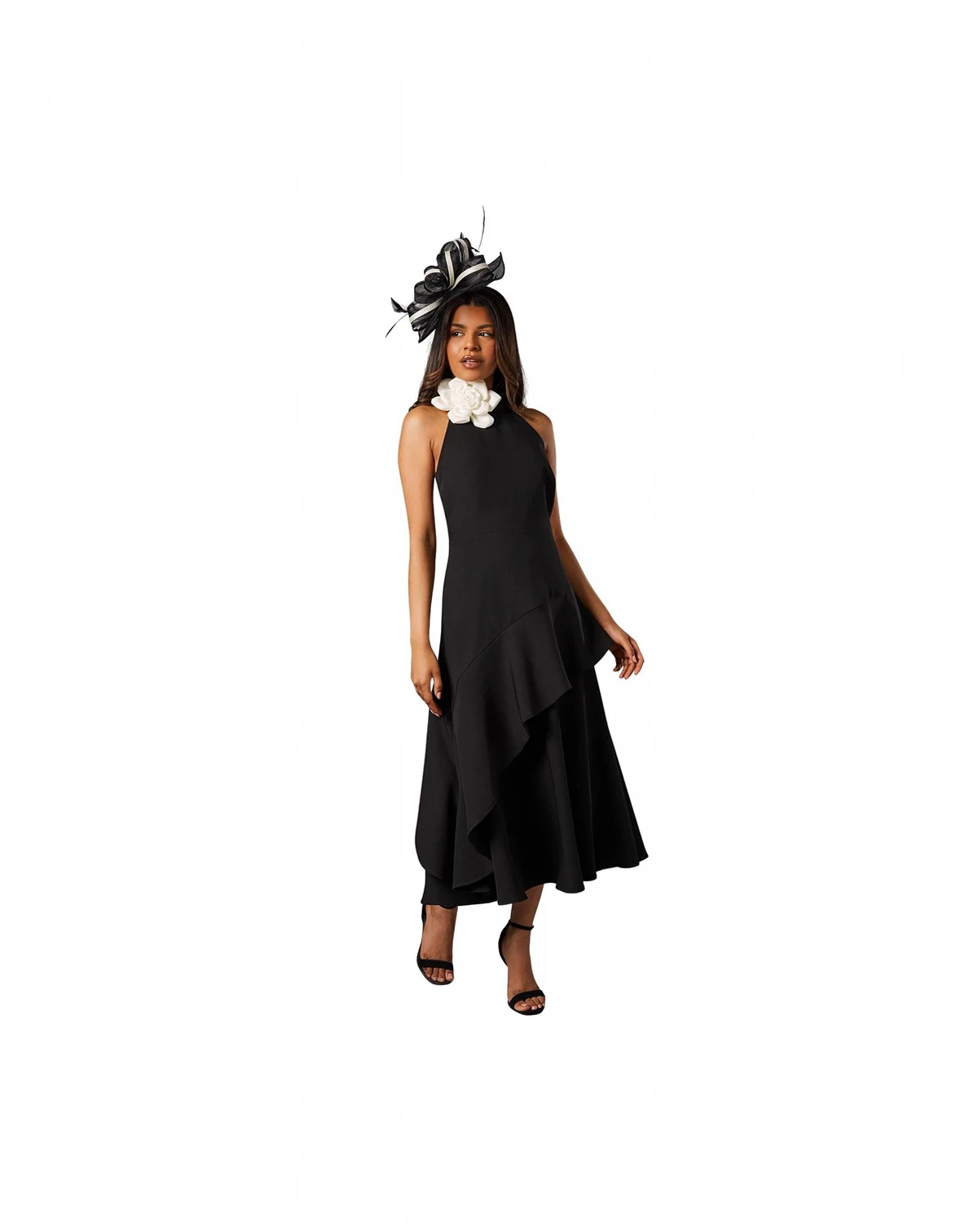 Petite High Neck Corsage Midi Dress