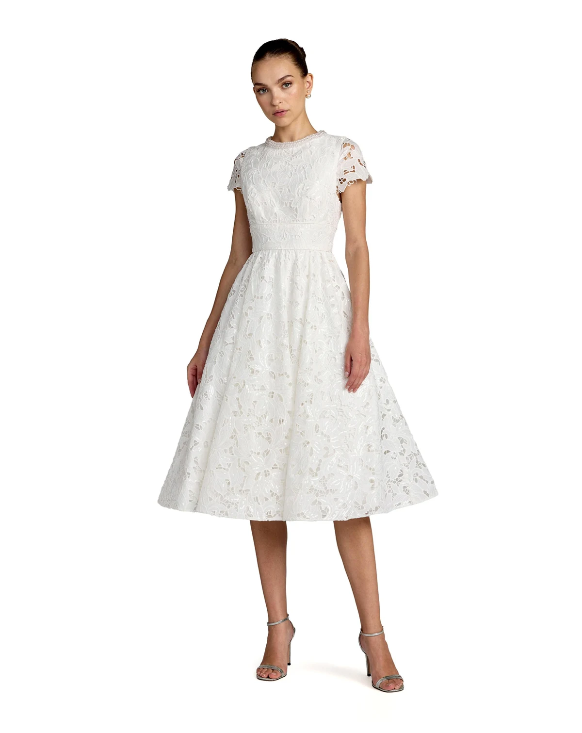 Petite Lace Embellished Cap Sleeves A Line Midi Dress