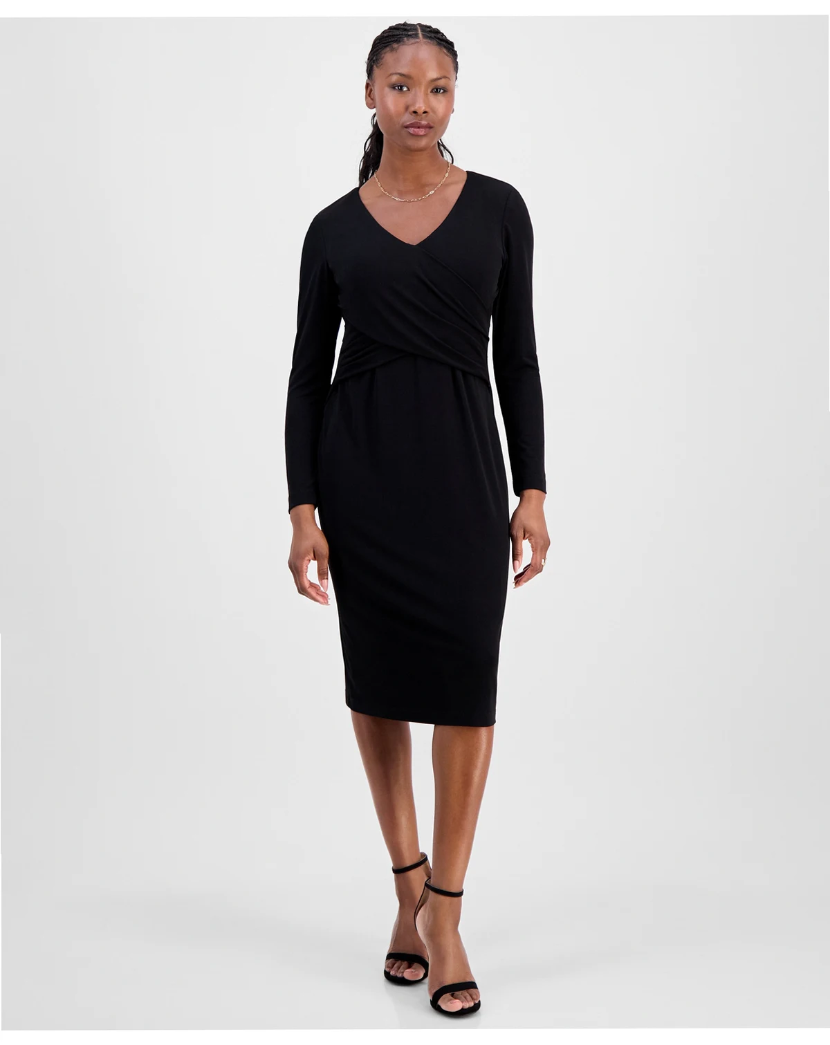 Petite Drape-Front Midi Dress