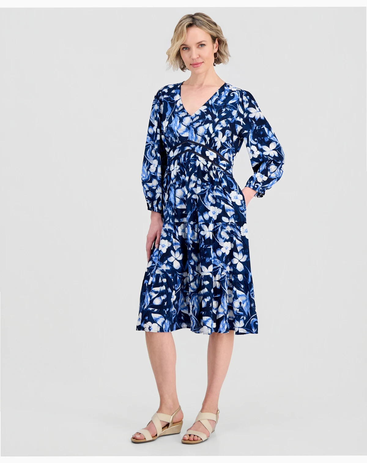 Petite V-Neck Midi Dress, Macy's Exclusive