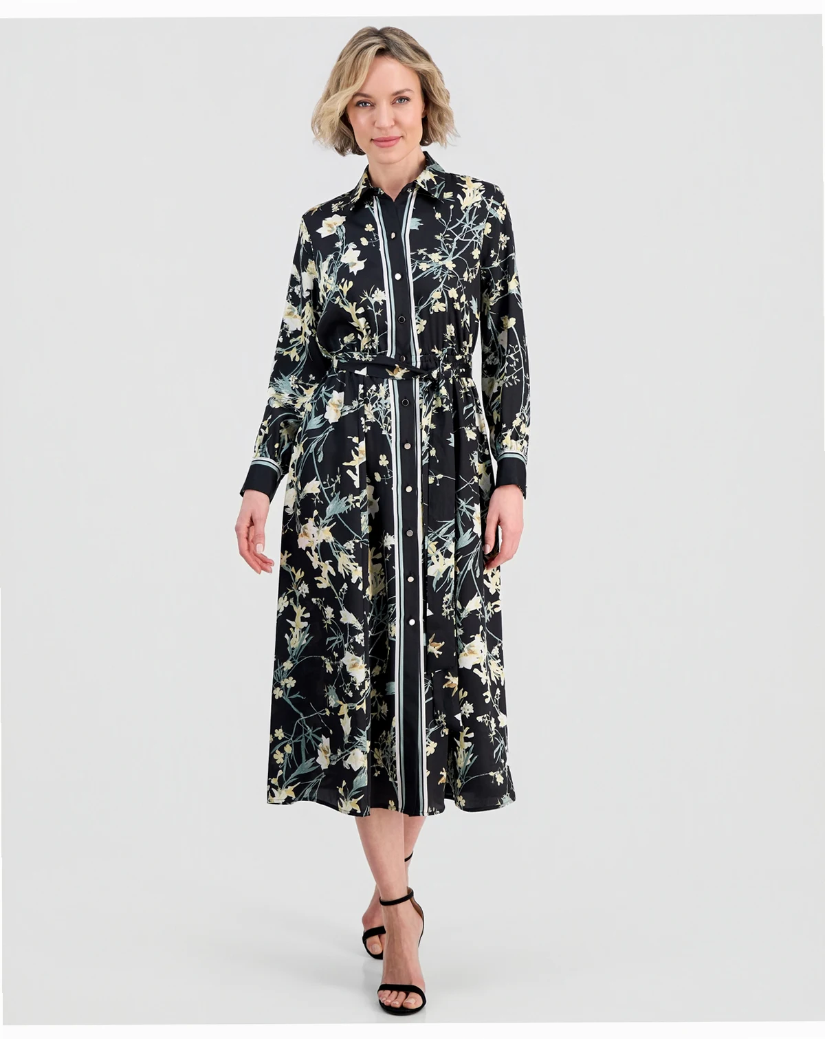 Petite Collared Printed A-Line Midi Dress