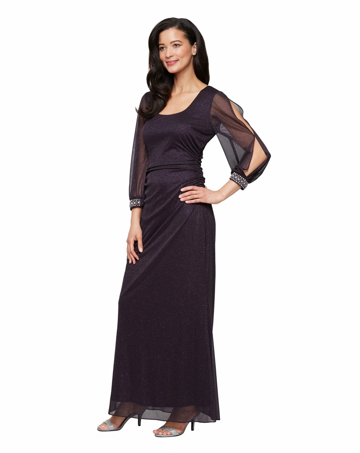 Petite Long Glitter Mesh Dress