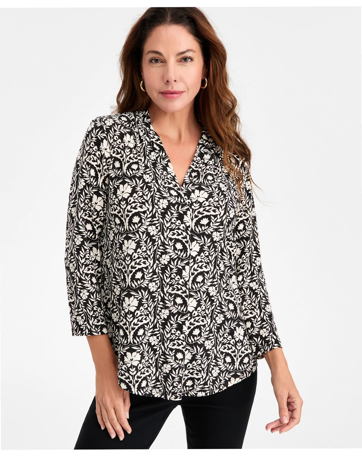 Petite Printed V-Neck Top