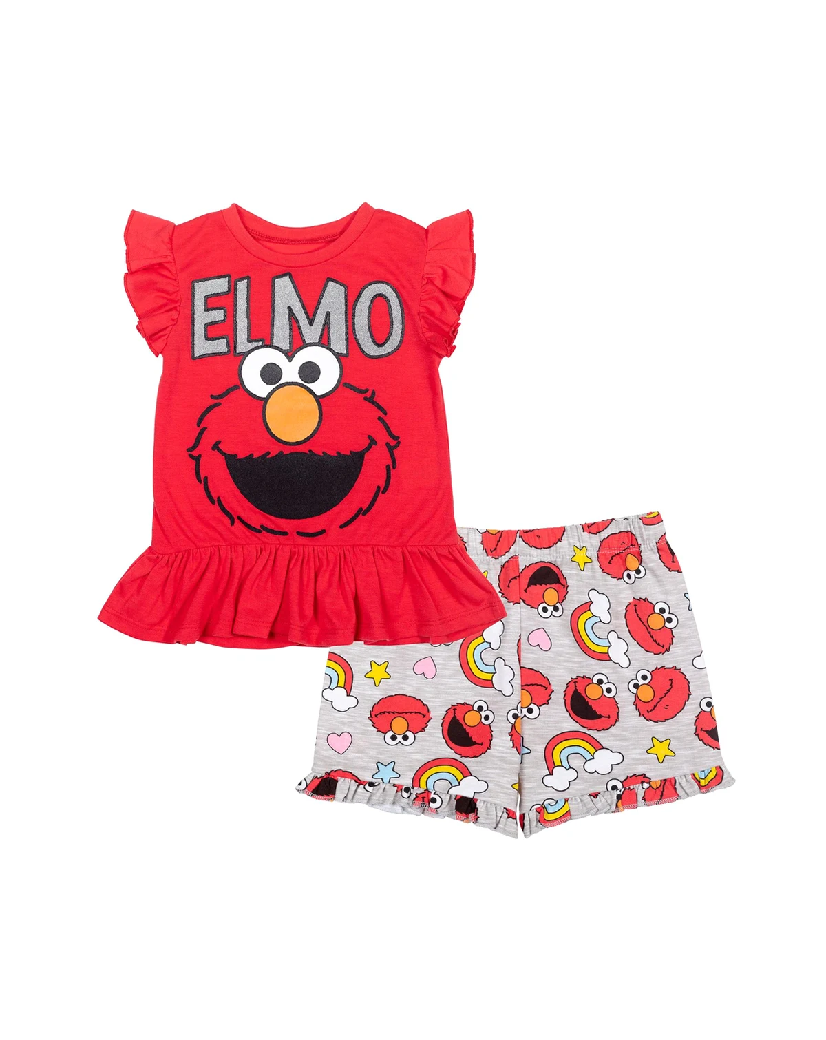 Toddler Girls Elmo Peplum T-Shirt and French Terry Shorts Outfit Set