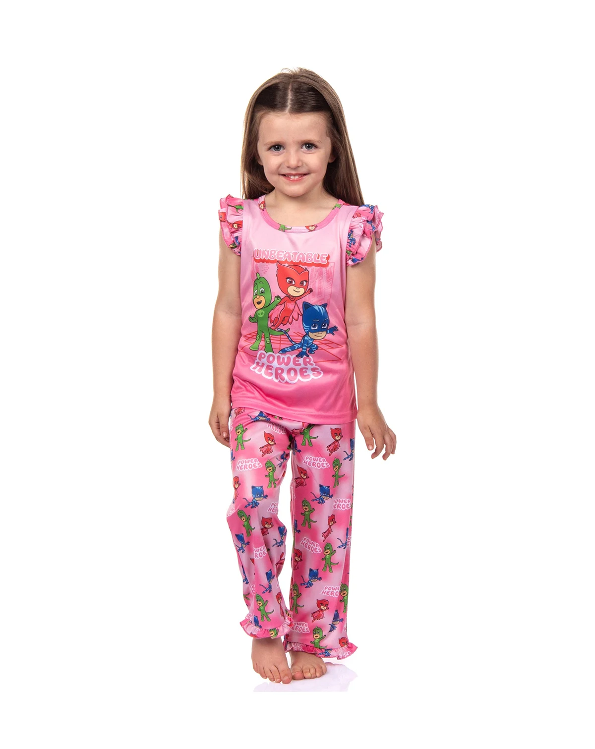 Little Girls Gekko Catboy Power Heroes Ruffle 2-Piece Pajama Set Sleepwear