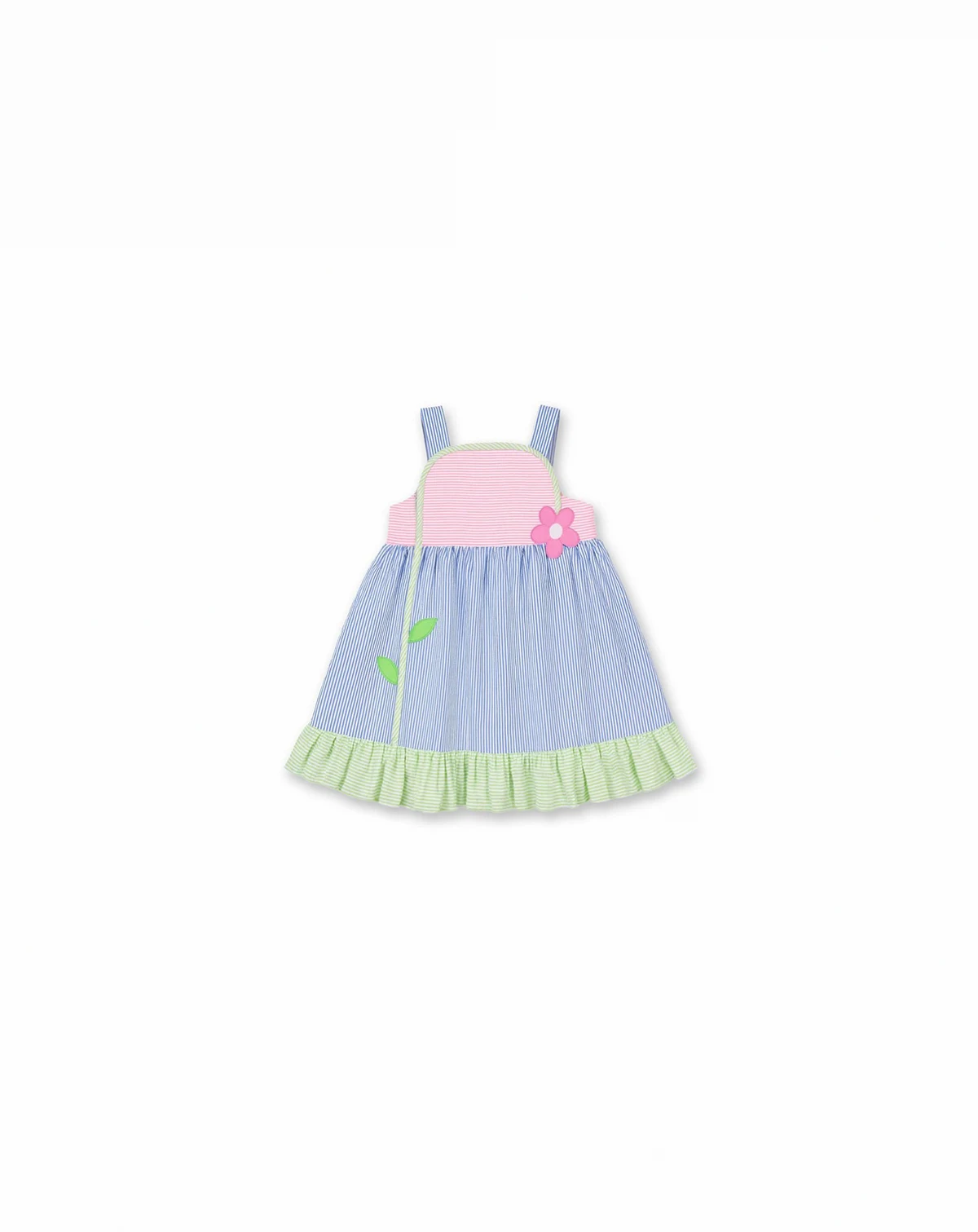 Toddler Girls Seersucker Dress With Flower