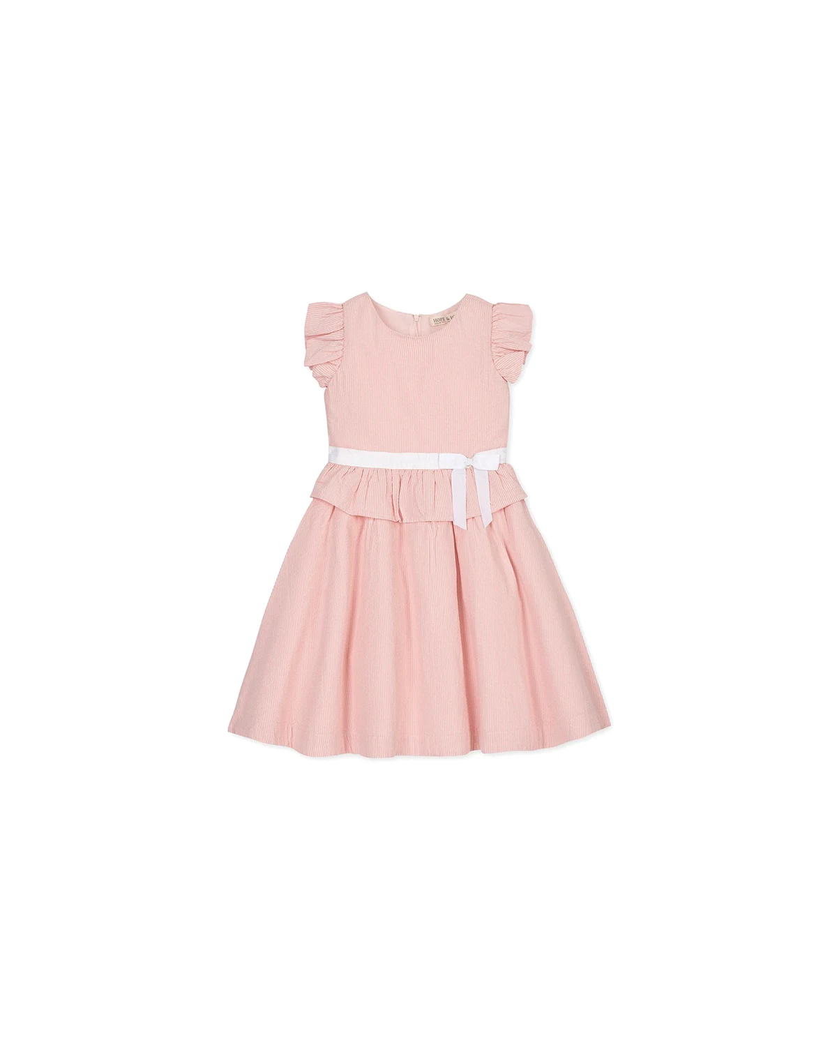 Toddler Girls Organic Seersucker Ruffle Sleeve Peplum Dress