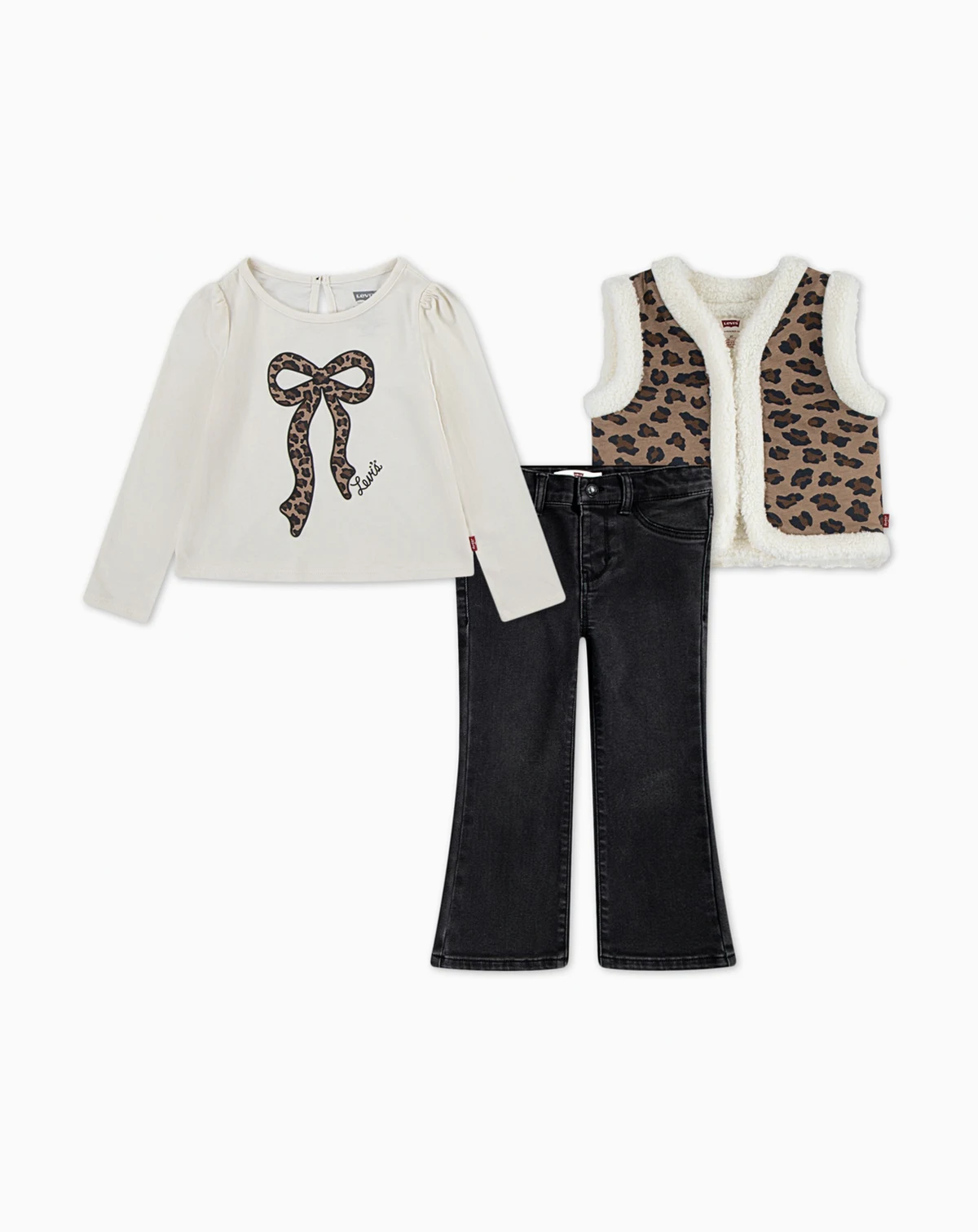 Toddler Girls 3-Piece Sherpa Vest, Top and Jeans Set