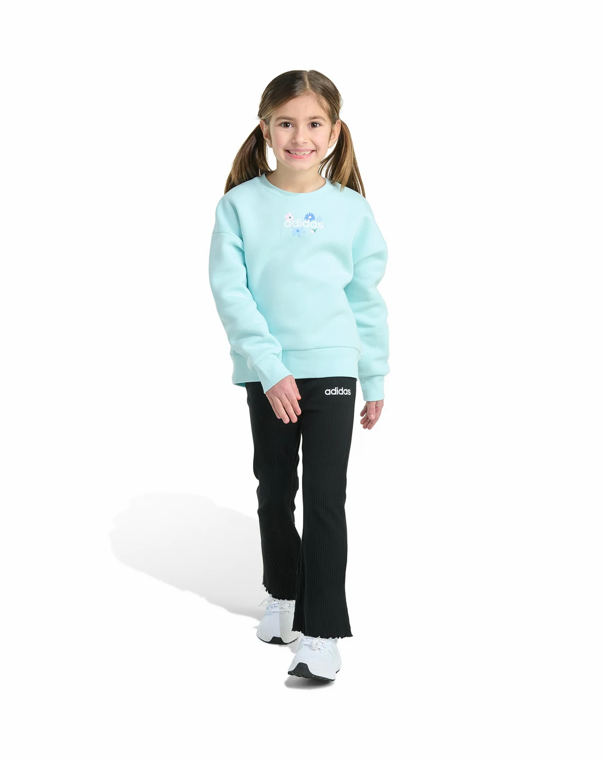 Girls 2-Piece Crewneck Fleece Pull-On Sweatshirt and Ribbed Flare Pant Set