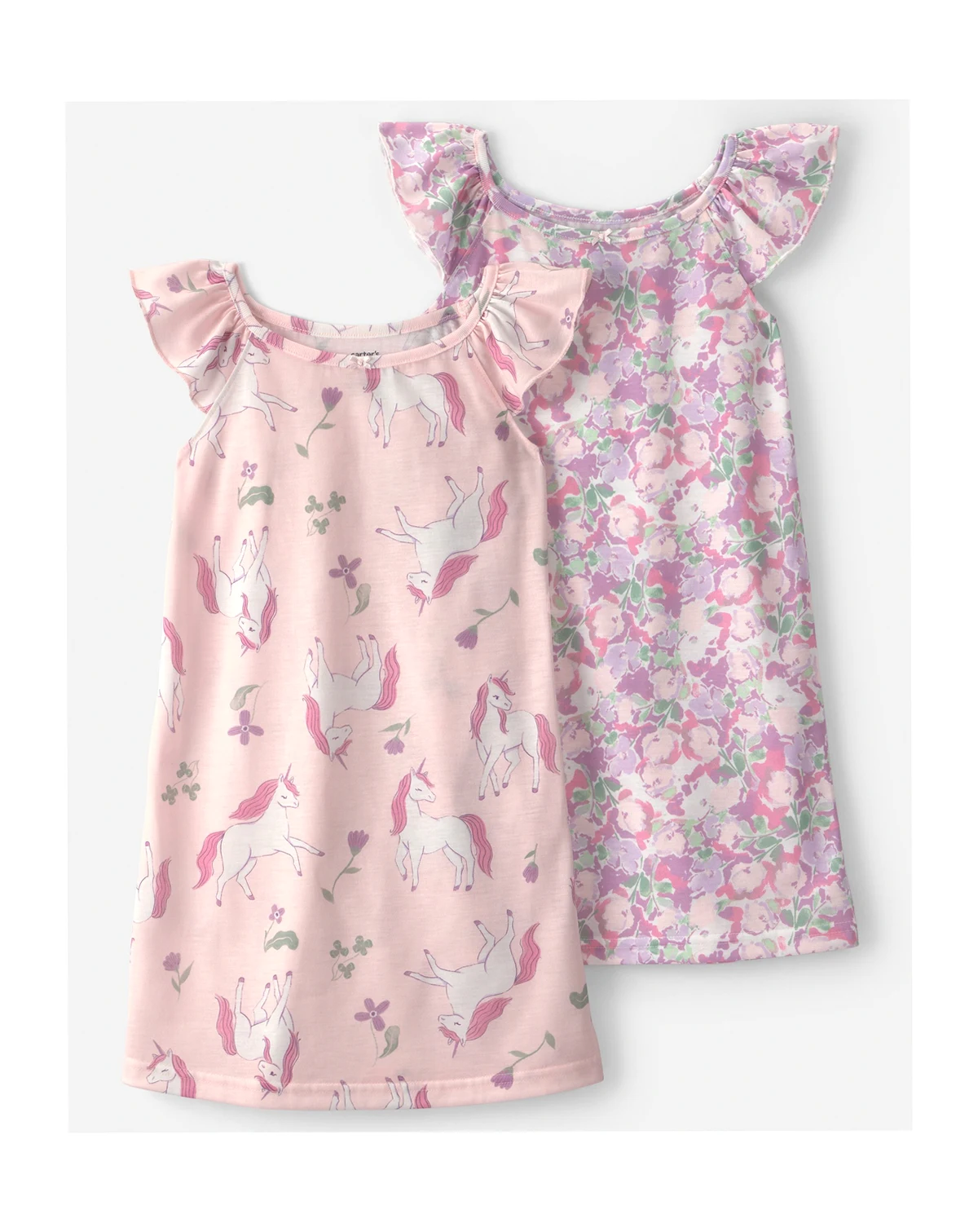 Girls' Toddler 2T-5T Unicorn Floral Print Loose-Fit Night Gowns, 2-Piece Set
