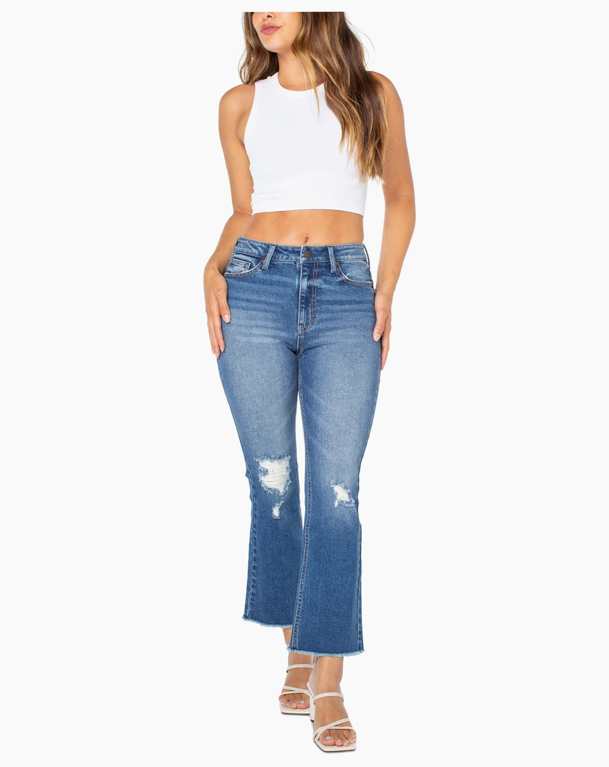 Juniors' Mid-Rise Cropped Kick-Flare Jeans