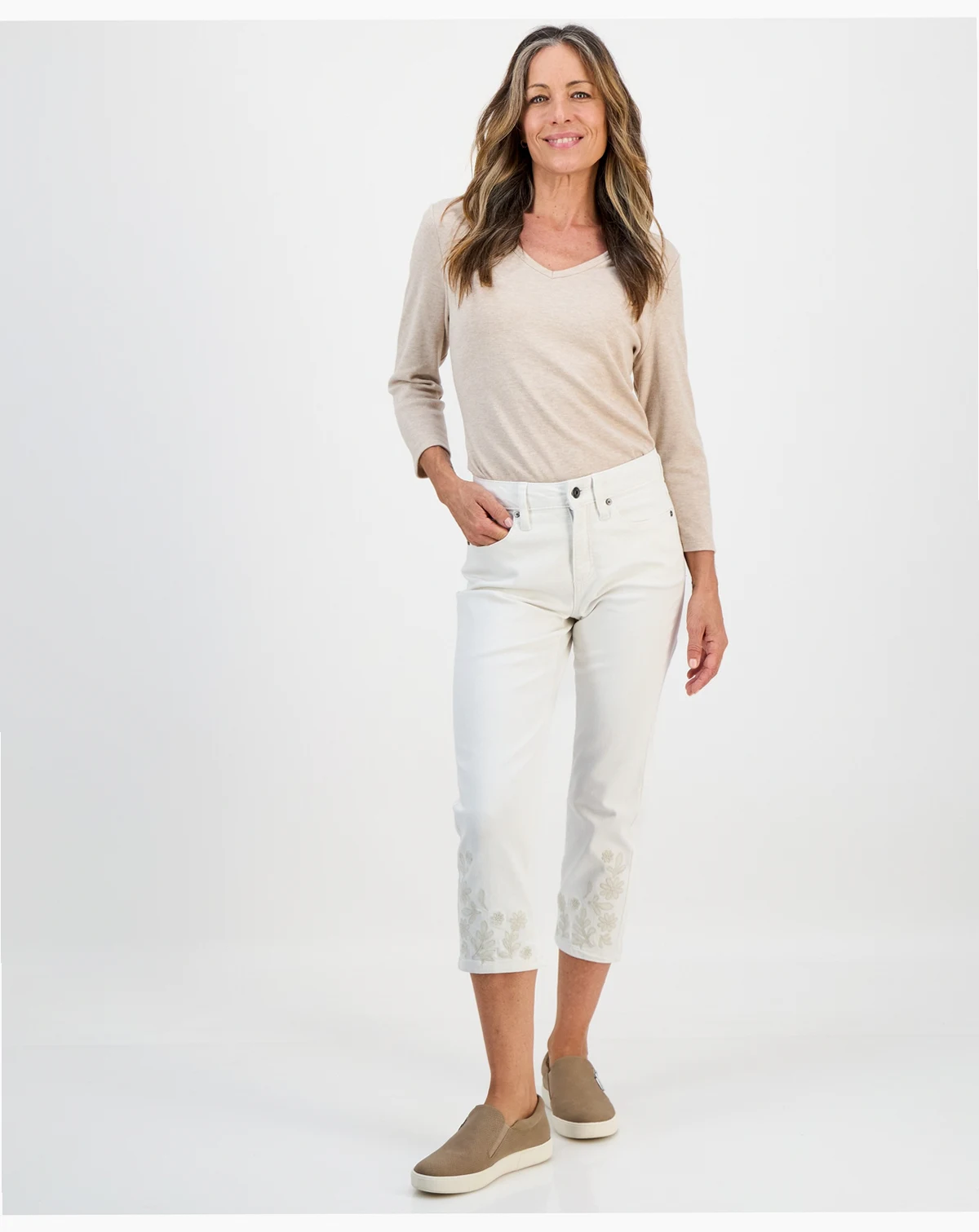 Petite Embroidered Cuff High Rise Capri Jeans, Macy's Exclusive