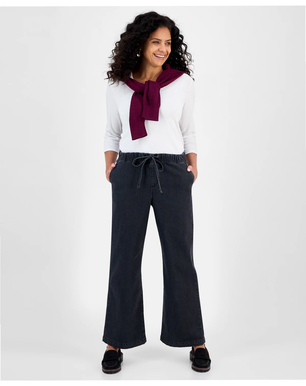 Petite High-Rise Pull-On Wide-Leg  Jeans, Exclusively at Macy's