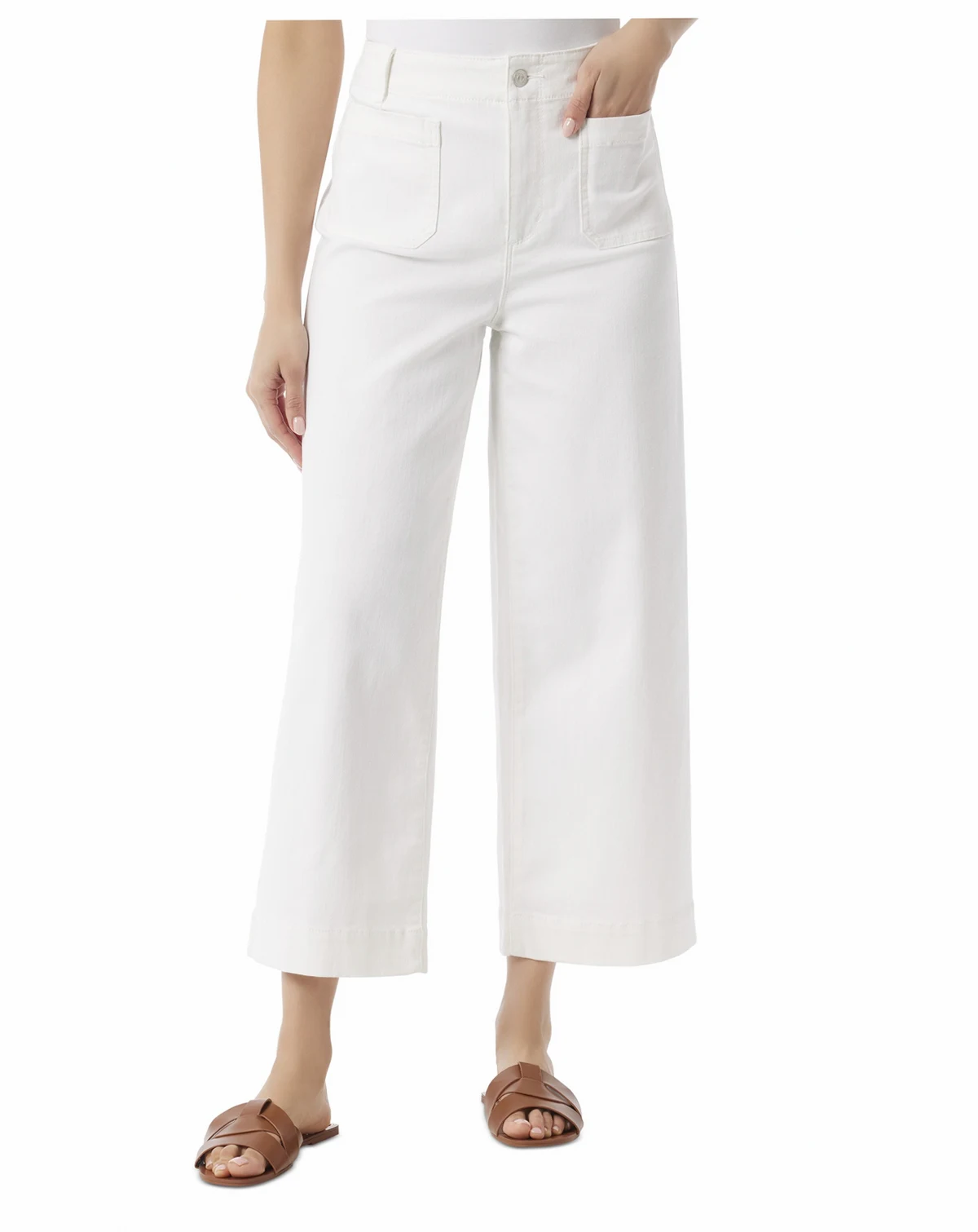 Women's Shape Effect Tummy Sculpt Patch-Pocket Cropped Wide-Leg Jeans