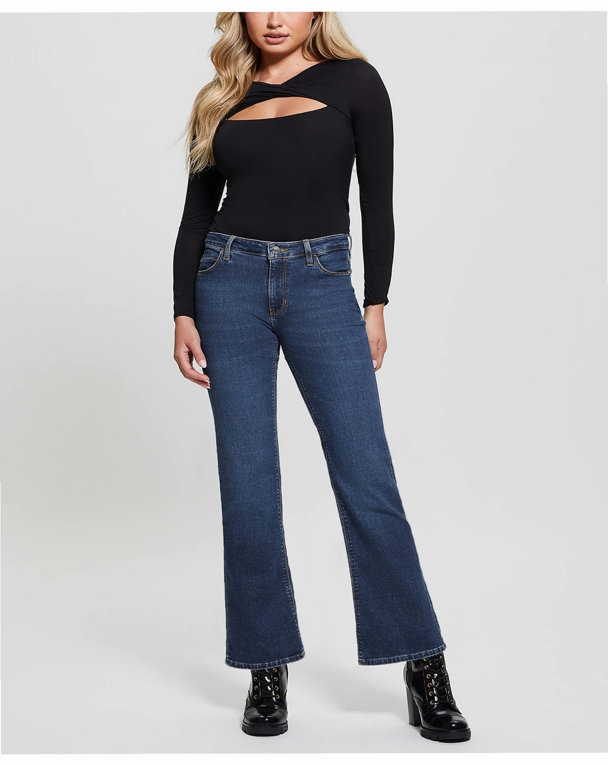 Women's Whiskered Faded-Front Bootcut Denim Jeans