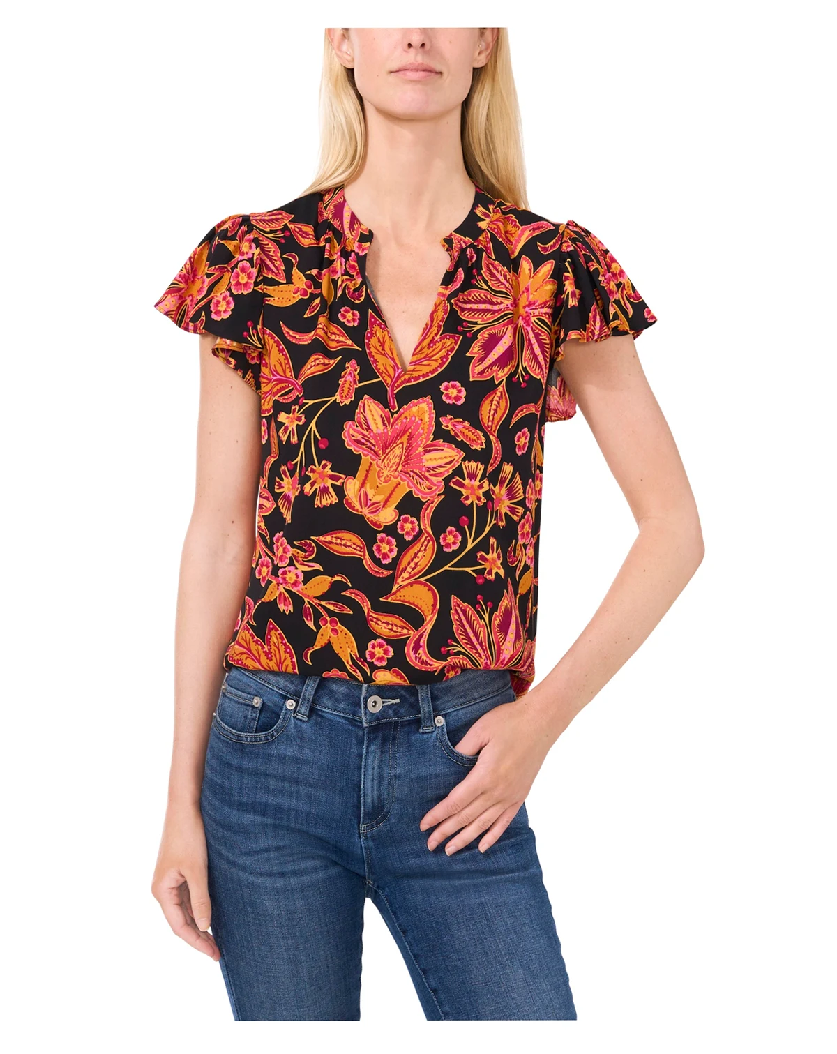 Women's Flutter Sleeve V-Neck Blouse