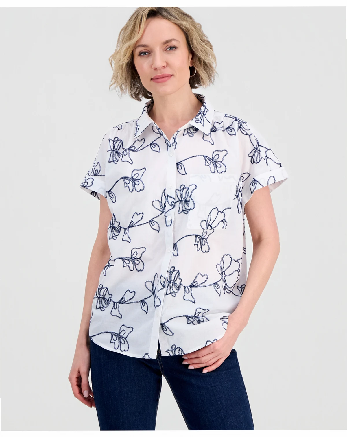 Women's Cotton Embroidered Camp Shirt, Macy's Exclusive