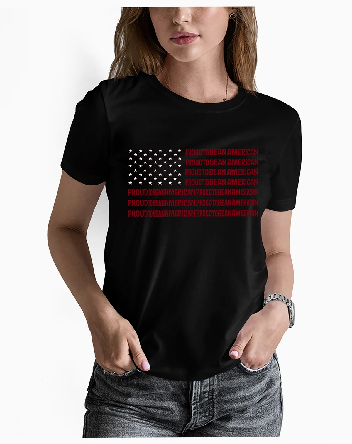 Women's Word Art Proud To Be An American T-Shirt