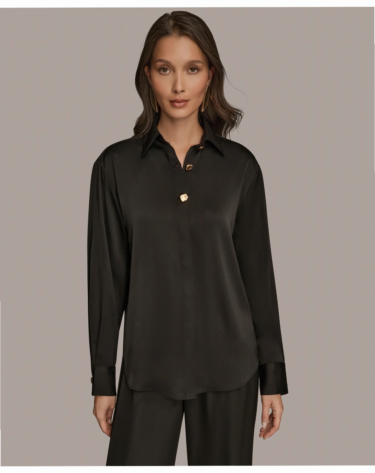 Women's Silk Collared Long Sleeve Button Down Top