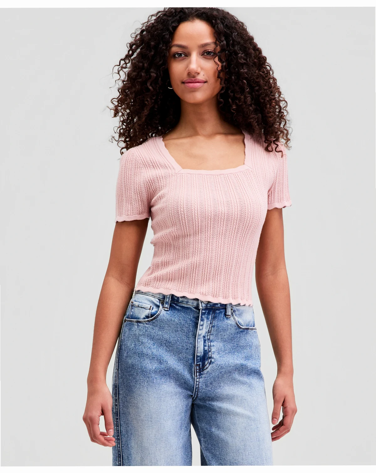 Women's Pointelle Short-Sleeve Sweater, Macy's Exclusive