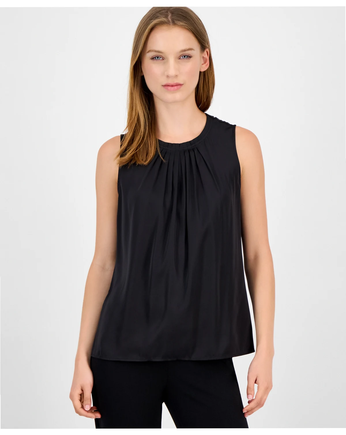 Women's Sleeveless Pleated-Neck Blouse