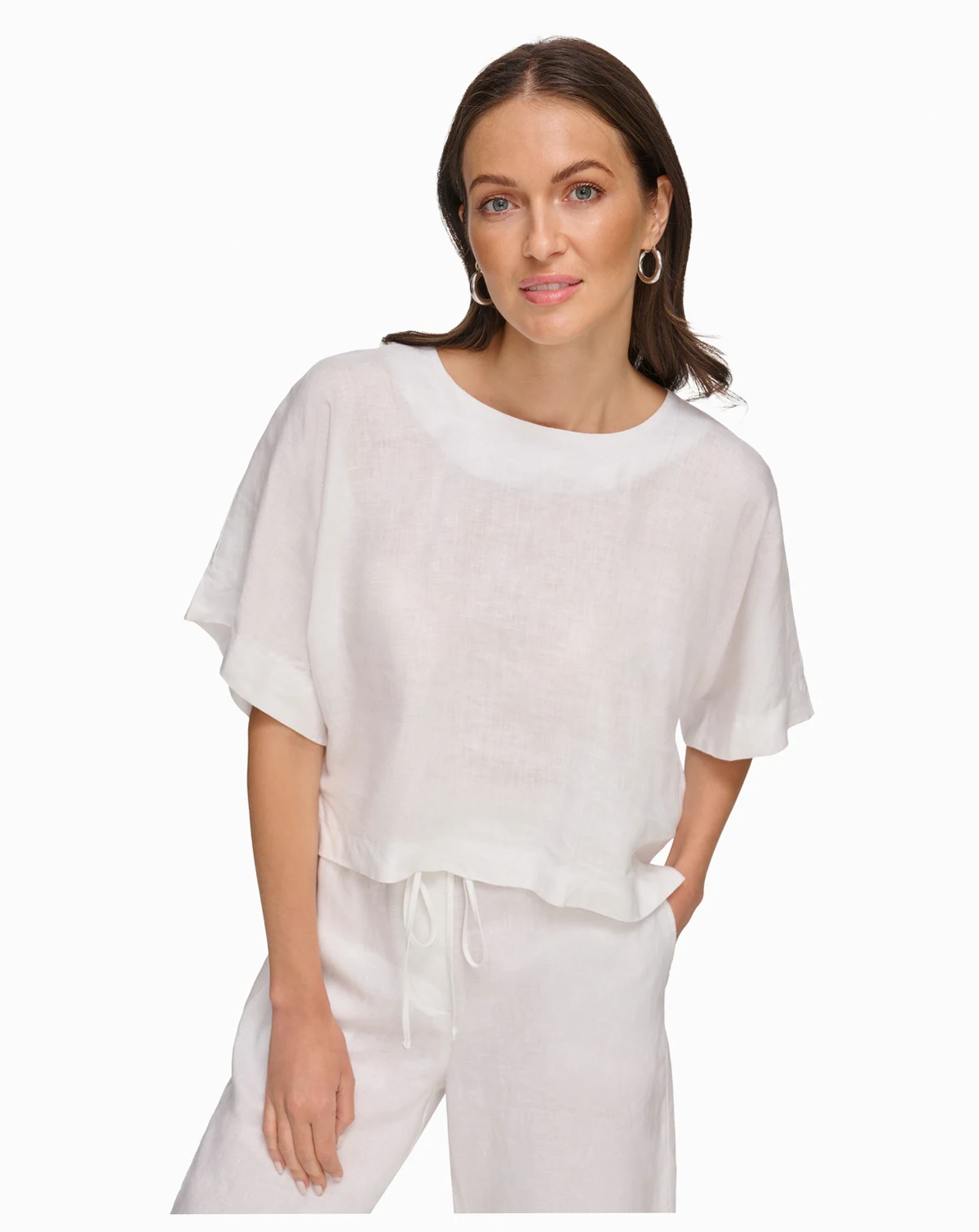 Women's Linen Drop Shoulder Short-Sleeve Top