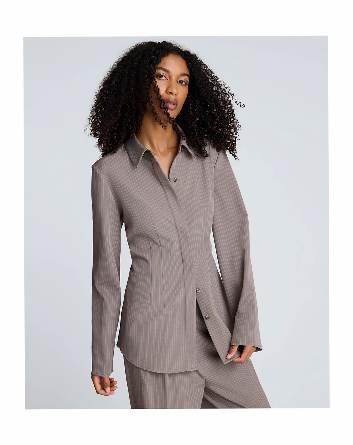 Women's Pinstripe Fitted Straight-Sleeve Top