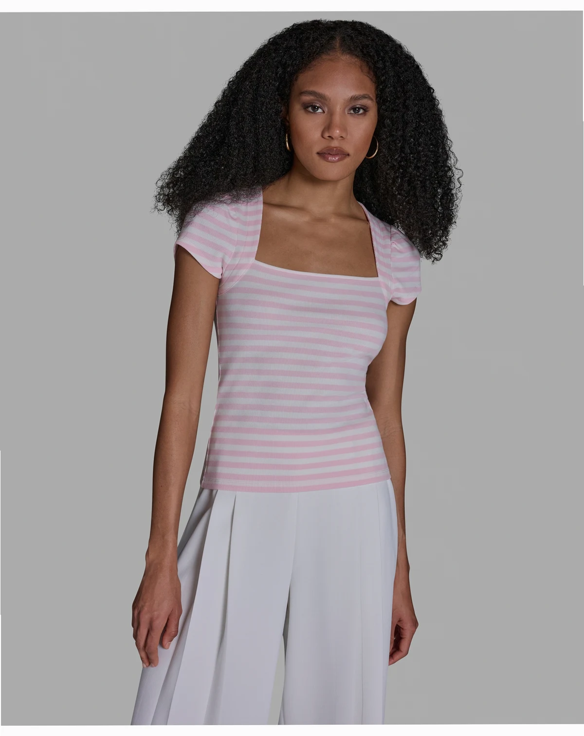 Women's Short-Sleeve Square Neck Striped Top