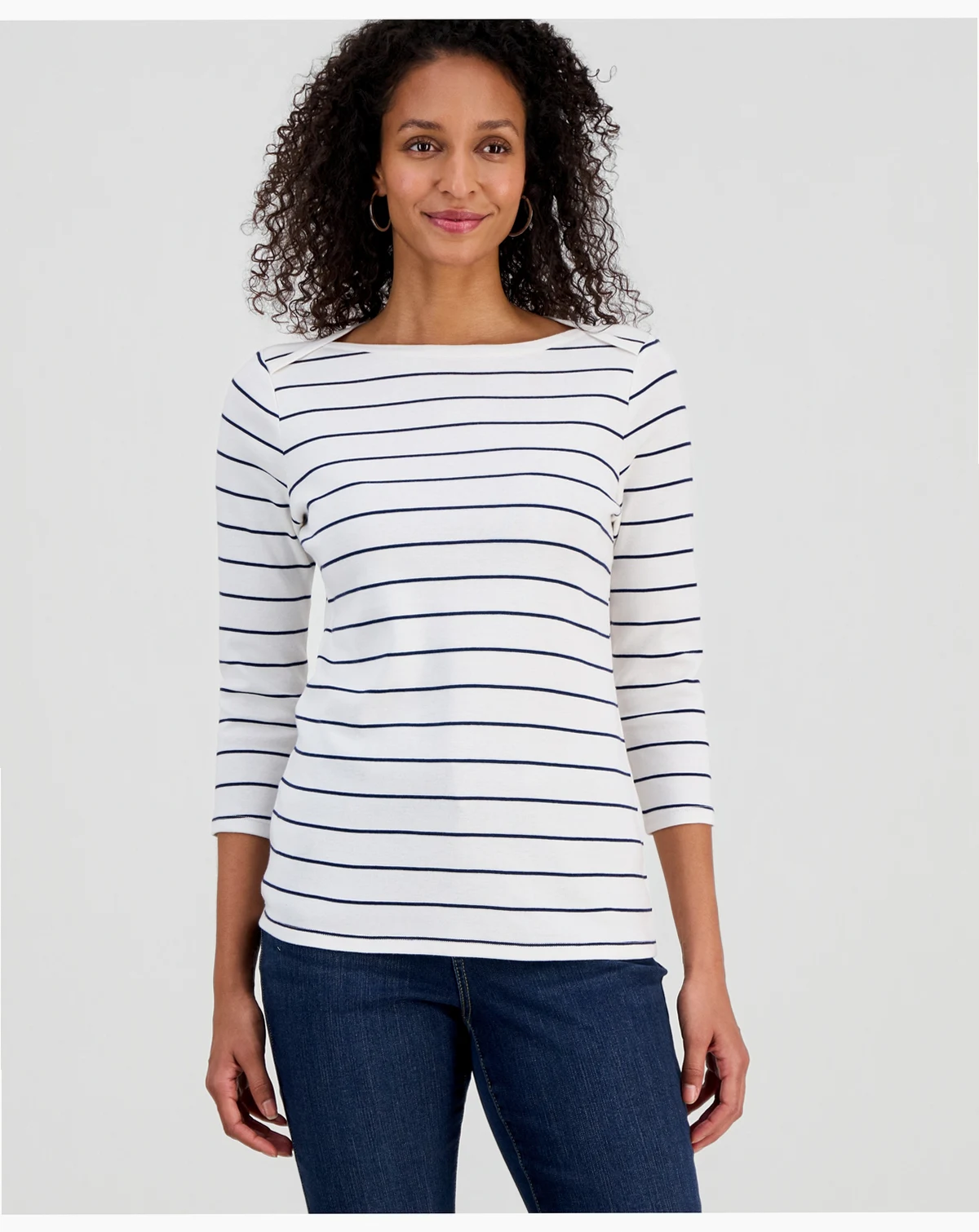 Petite Pima Candy Boat Neck Pinstripe Top, Macy's Exclusive