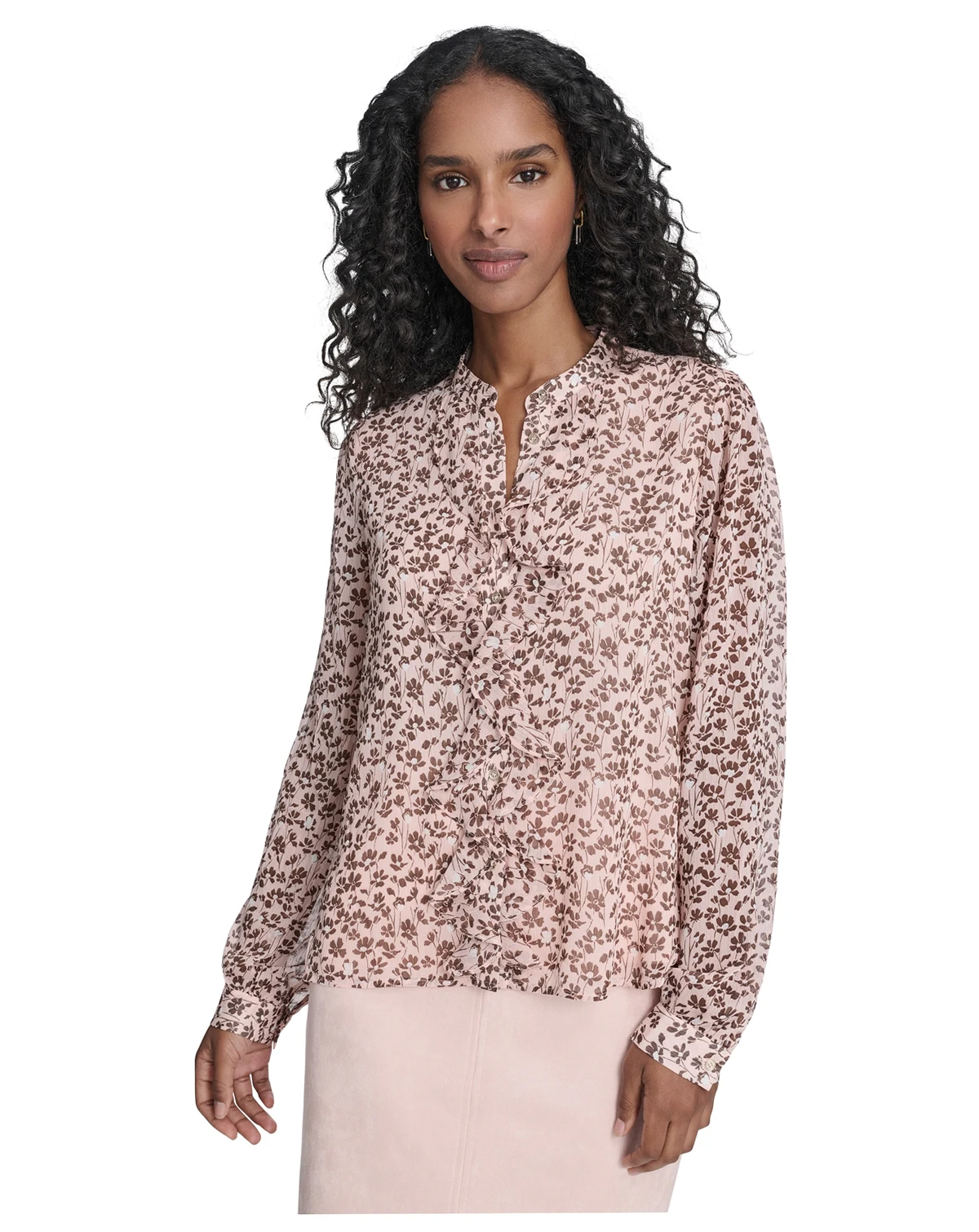 Women's Blossom Floral Ruffle Placket Top