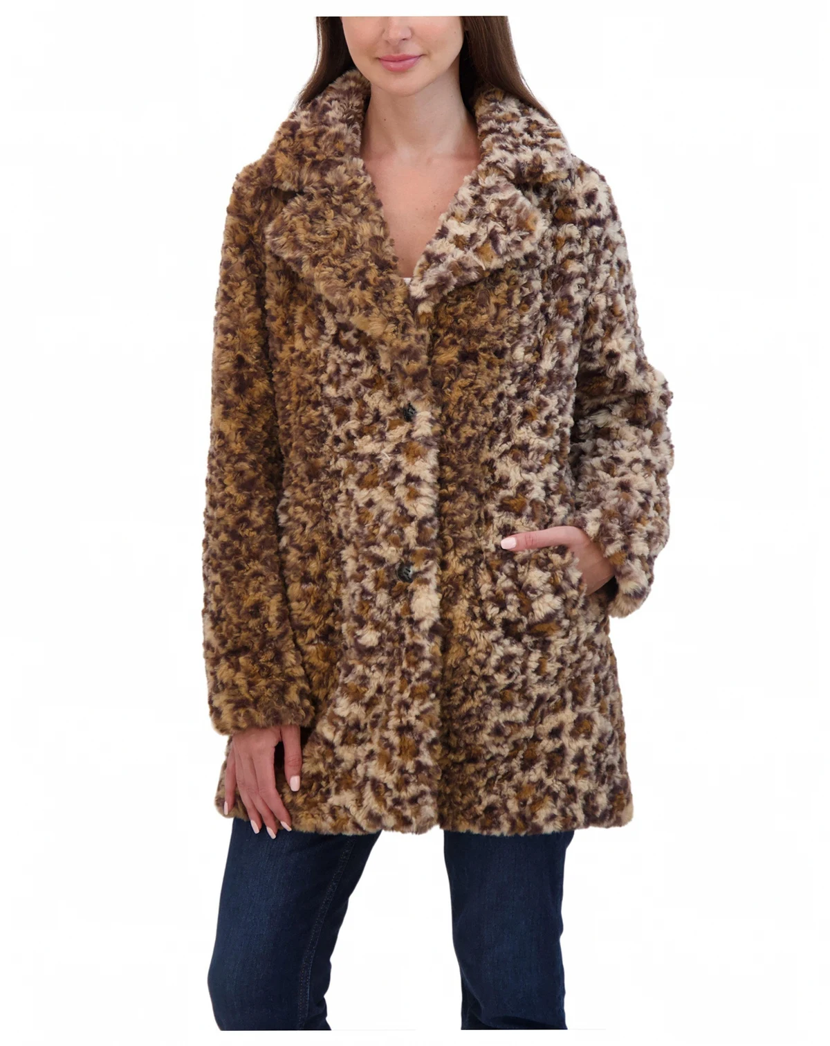 Women's Crushed Faux Fur Button Front Coat