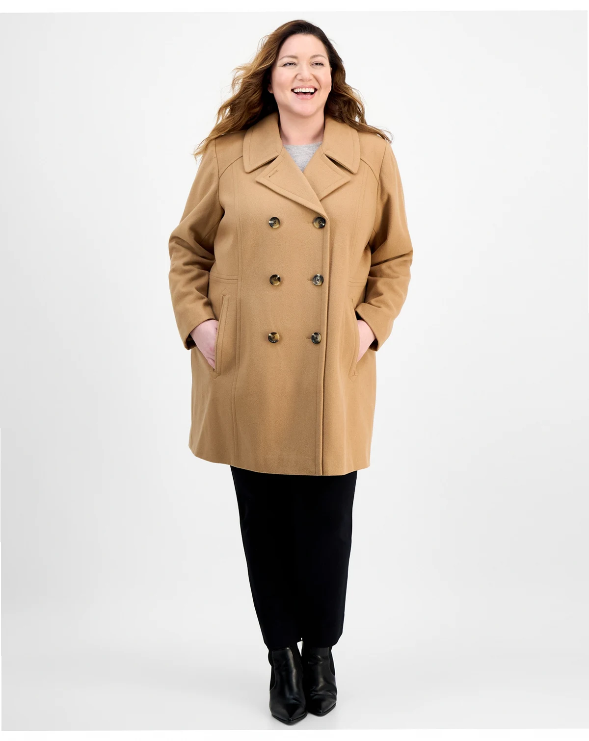 Plus Size Double-Breasted Peacoat, Exclusively at Macy's