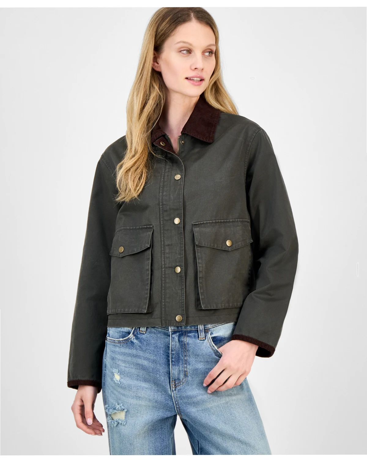 Juniors' Corduroy-Collar Barn Jacket