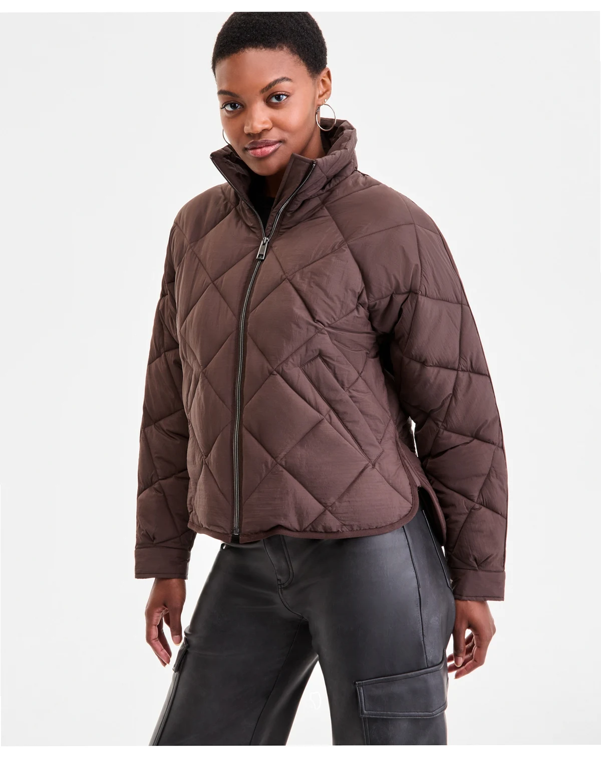 Women's Cropped Diamond Quilted A-Line Jacket, Exclusively at Macy's