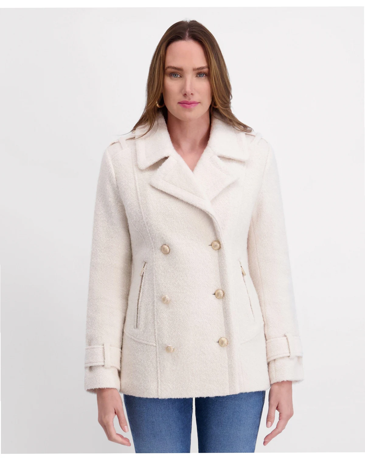 Women's Boucle Peacoat with Gold Accents