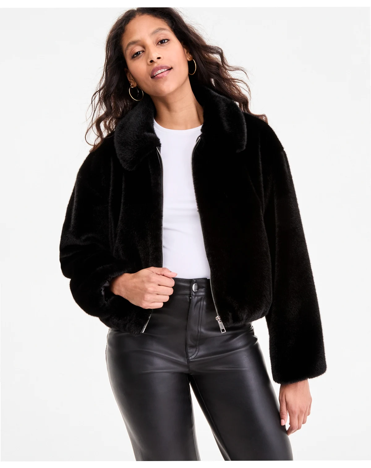 Women's Collared Faux-Fur Bomber Coat
