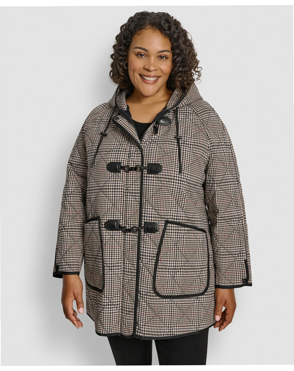 Plus Size Hooded Toggle-Front Quilted Coat