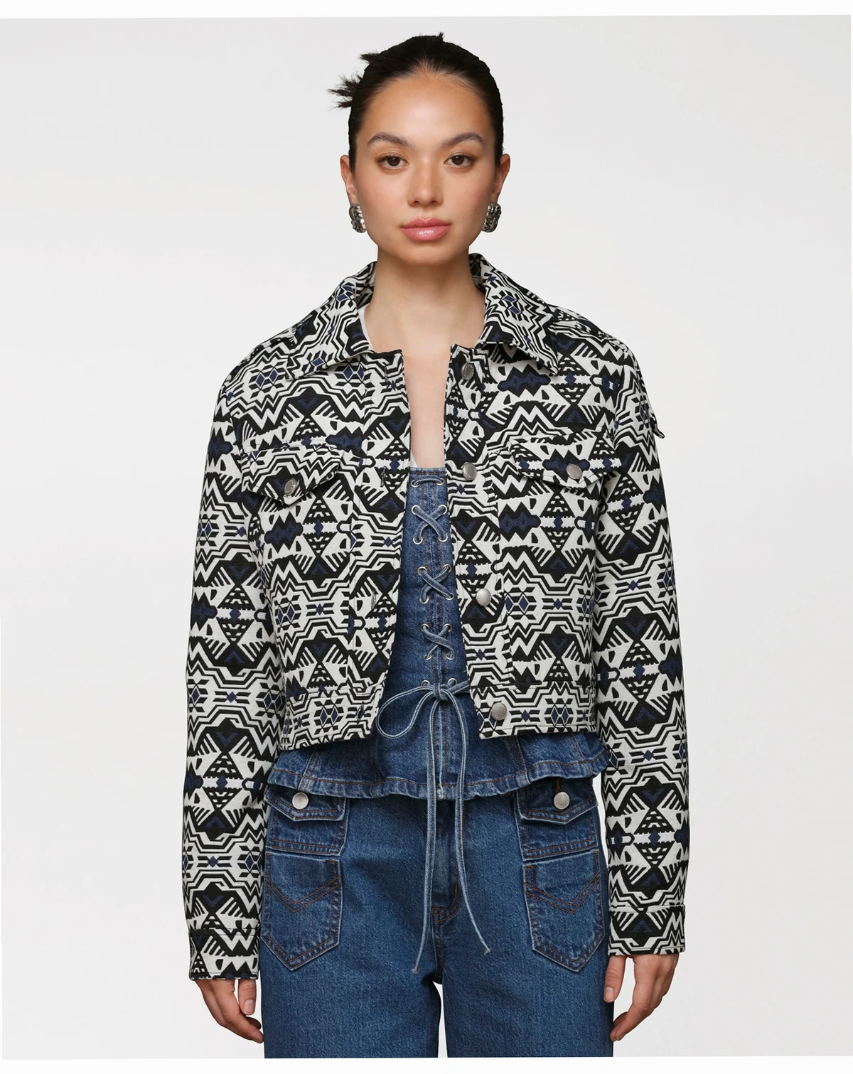 Women’s Printed Cropped Trucker Jacket