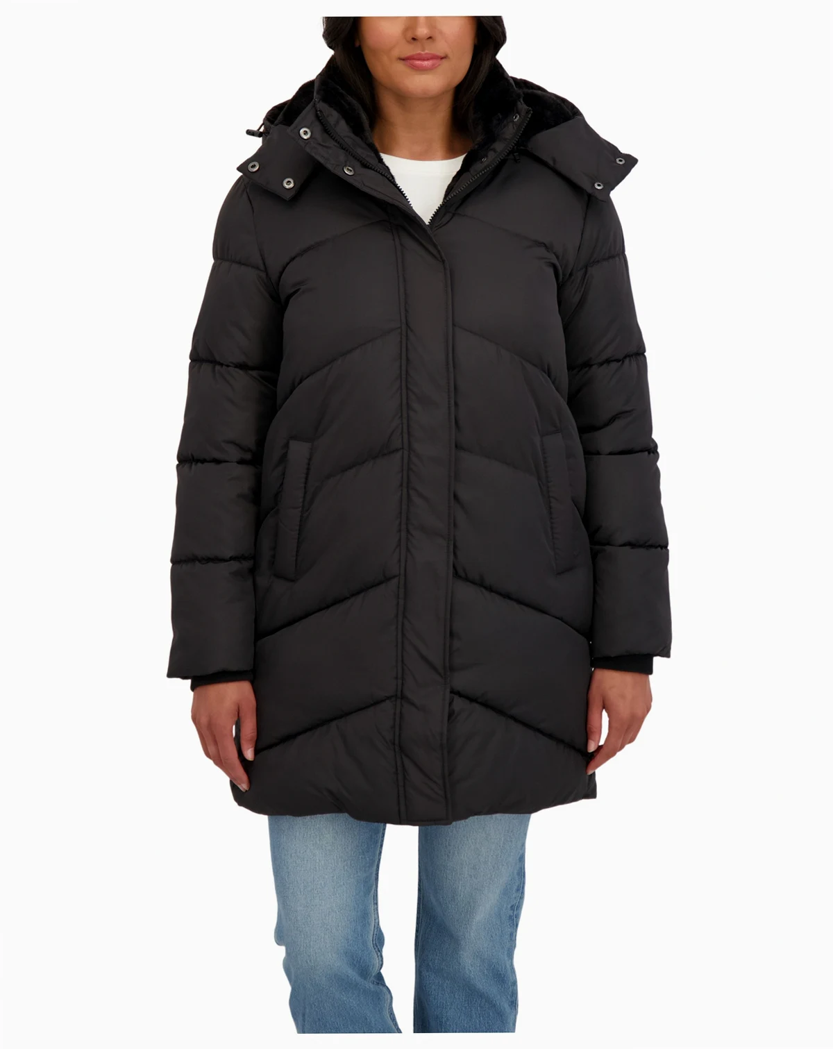 Women's 3/4 Cozy Lined Hooded Puffer Coat