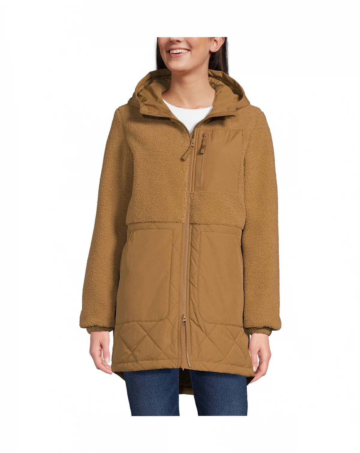 Women's High Pile Fleece Quilted Mixed Media Parka