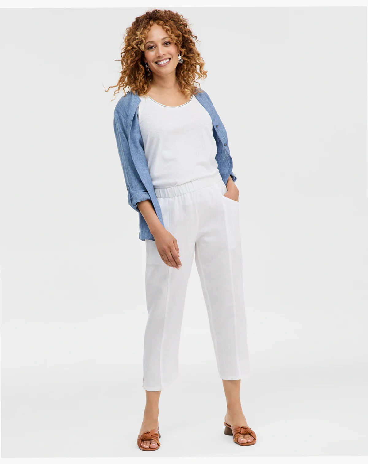 Women's 100% Linen Tapered-Seam Ankle Pants, Macy's Exclusive