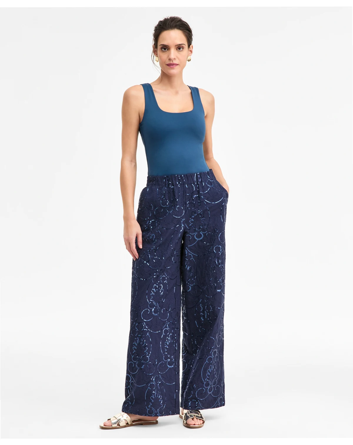 Women's Sequin Eyelet Wide-Leg Pants, Macy's Exclusive