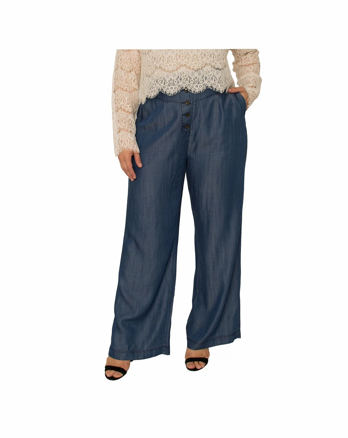 Plus Size High Rise Dark Indigo Wide Leg Tencel Pants