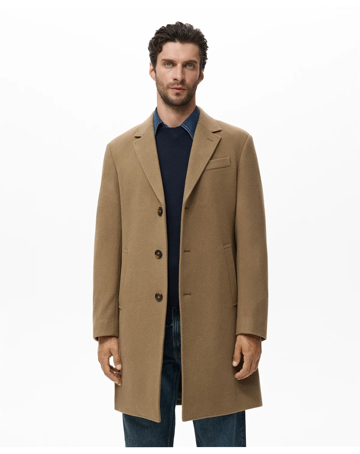 Men's Straight Fit Wool-Blend Overcoat