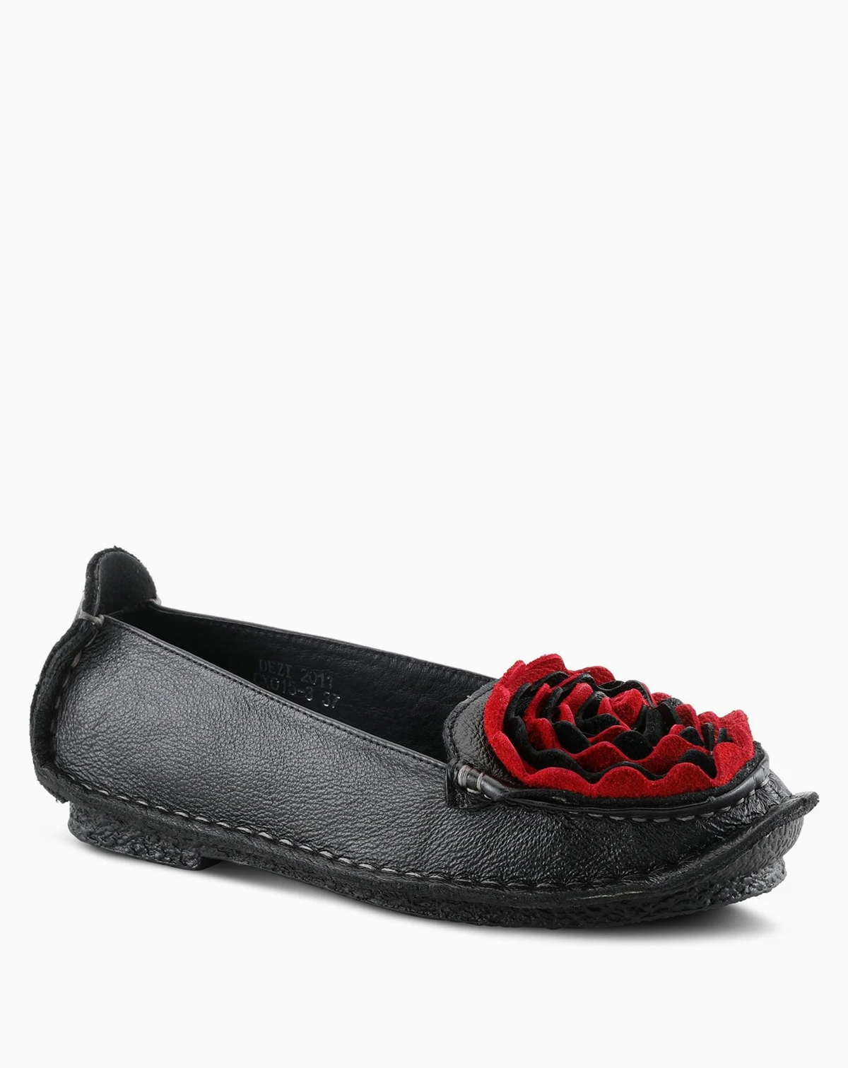 Dezi Hand-Painted Leather, Ombre Finish, Flower Accent, Cushioned Insole, Rubber Outsole – Round Toe Artisan Slip-On Flats