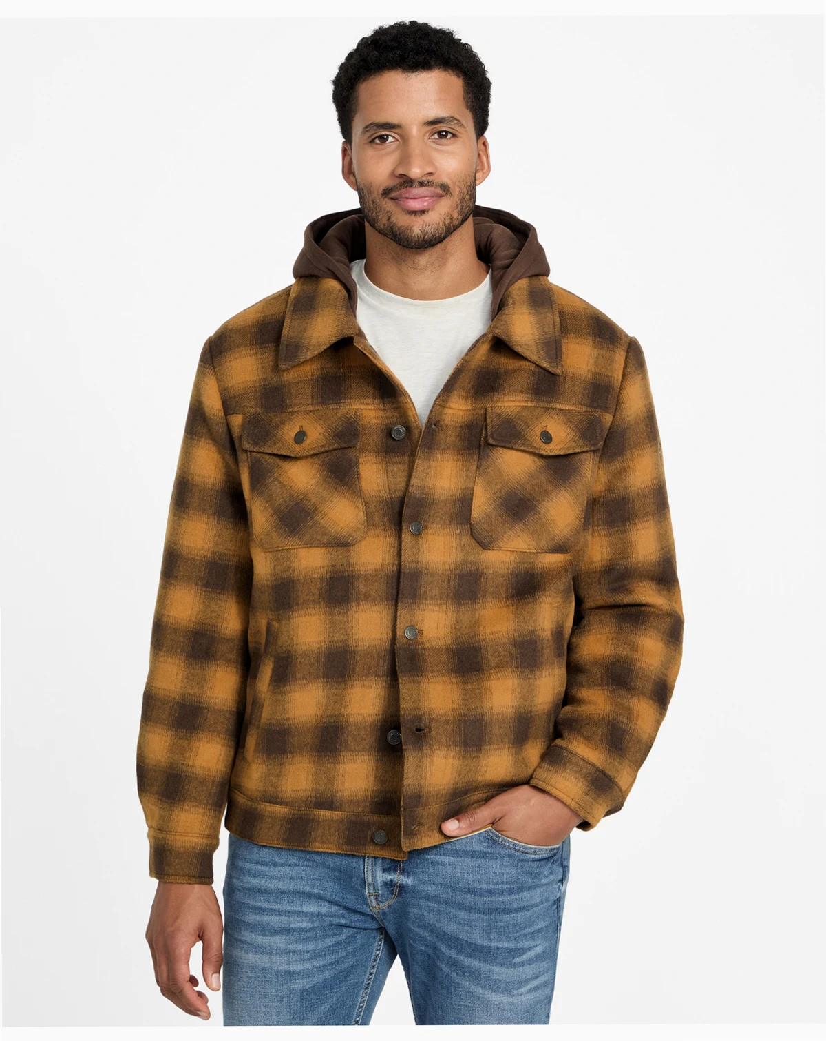 Men's Check Print Shirt Jacket
